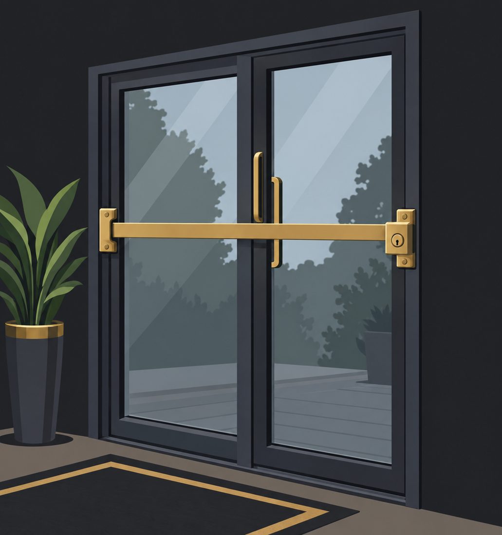 Illustration of a sliding glass door with a security bar for a Downey, CA home